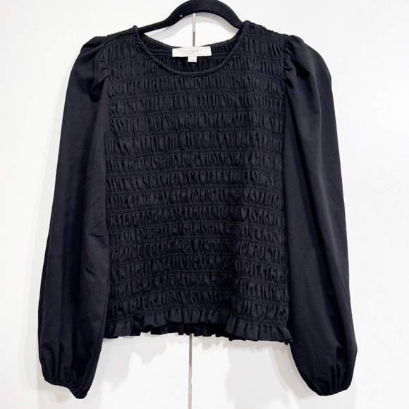 NWOT Loft Smocked Bodice Black Top Size Medium - Picture 3 of 4